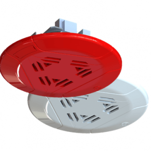 Red and white Mircom ceiling speaker SPP-104